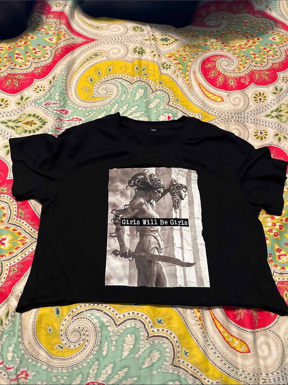 Source Unknown Black Graphic Crop Tee - Girls Will Be Girls